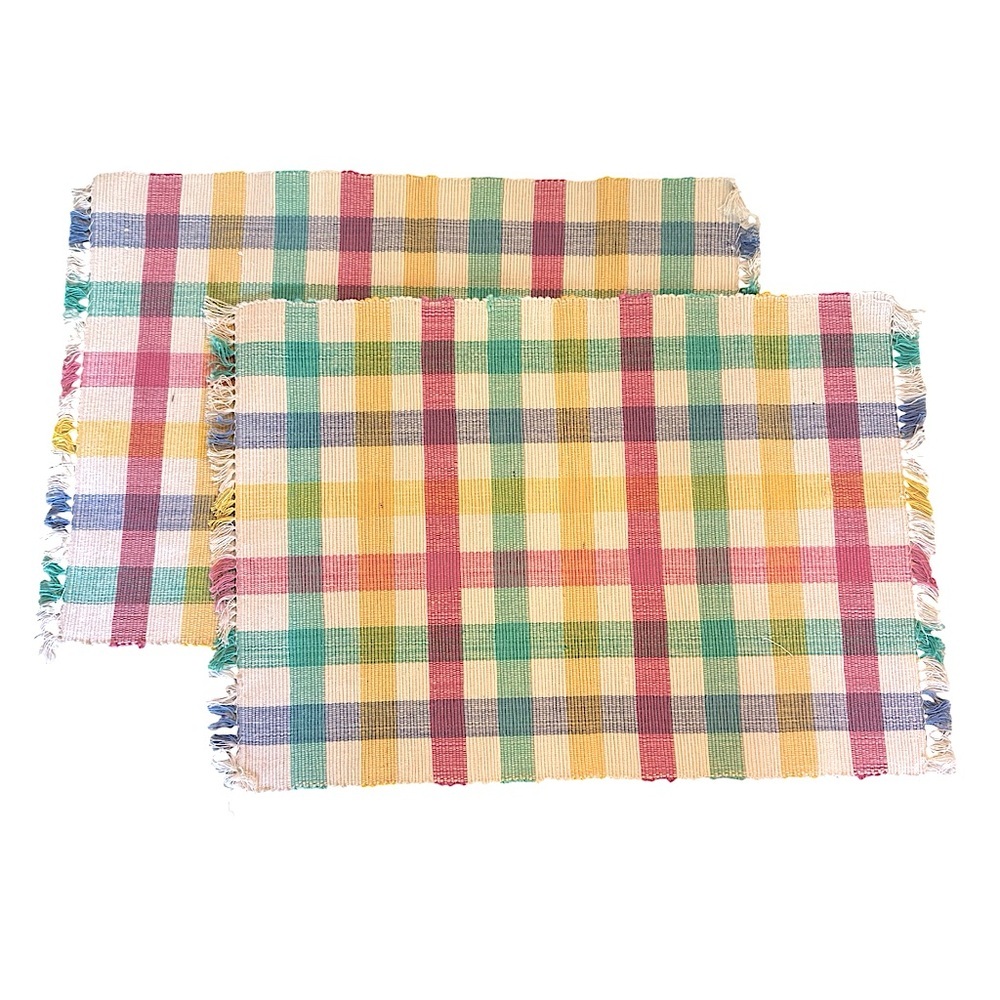 Plaid Fringed Edge 100% Cotton Handwoven Placemats Set of 2